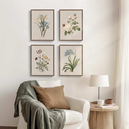 Framed Vintage Floral Botanical Wall Art for Living Room, 4 Piece 12x16 In - Image 2