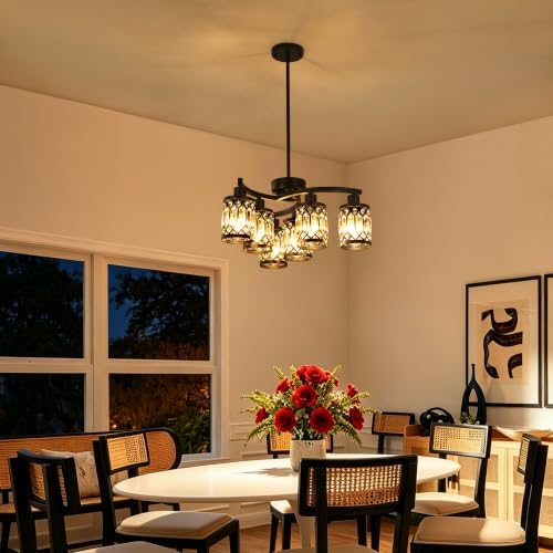 CNRATYE 6-Light Black Crystal Chandelier, Farmhouse Dining Room Chandelier - Image 2