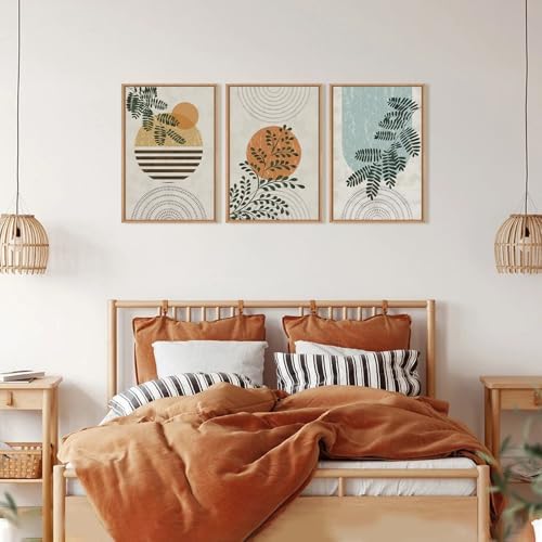 FWIEXA Framed Boho Canvas Wall Art Set, Sage Green Botanical Pictures Wall Decor, Abstract Plants Art Prints, Mid Century Modern Geometric Wall Painting, 3 Panel 16x24 Inches for Living Room, Bedroom, Office - Image 4