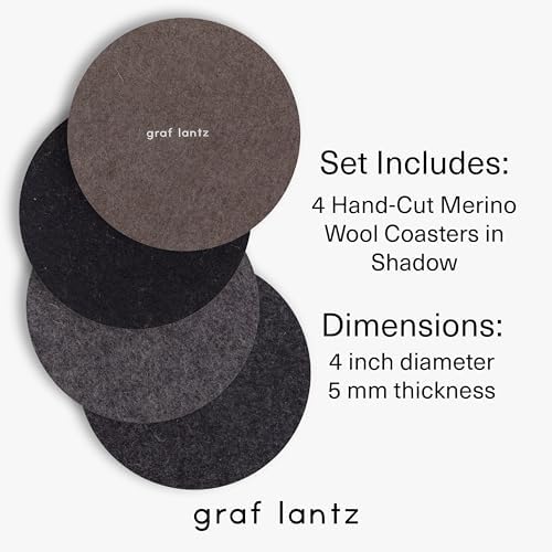Graf Lantz - Bierfilzl Merino Wool Round Coasters Set of 4 - Shadow (4"x4"x5mm) - Absorbs 30% of Weight - Natural German Wool - Heat Resistant, Sustainable, Reusable - Home Decor - Image 4