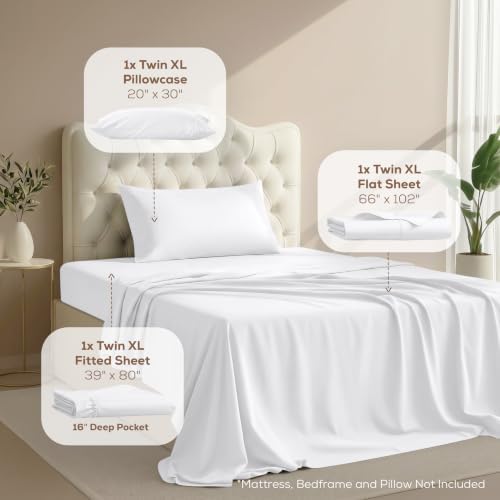 Twin XL Sheets Set, 3 Pieces 16" Deep Pocket Hotel Luxury Bed Sheets, White - Image 2