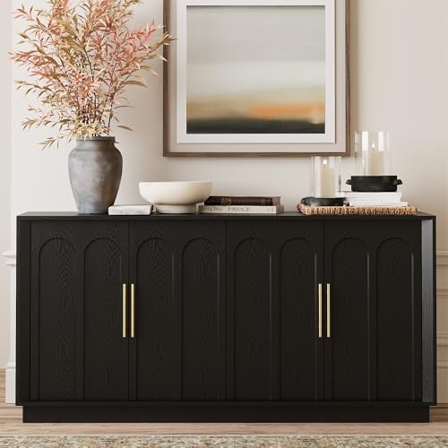 FORTUNETEC 67" Sideboard Buffet Cabinet with Storage, Arched Doors, Black by FORTUNETEC