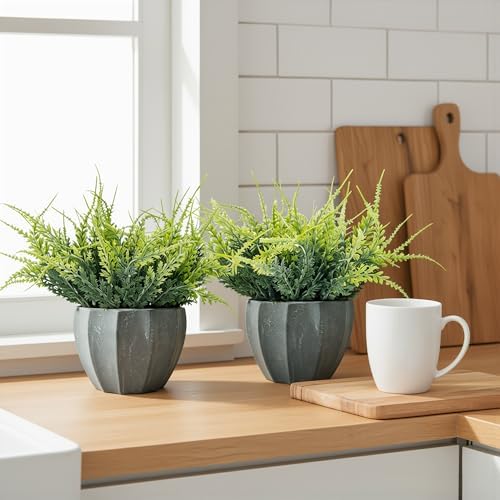 MONOID Artificial Potted Plants, Realistic Fake Greenery for Desk, Home Office Bathroom Shelf Farmhouse Table Decor, Maintenance Free (4, Fern Green) - Image 4