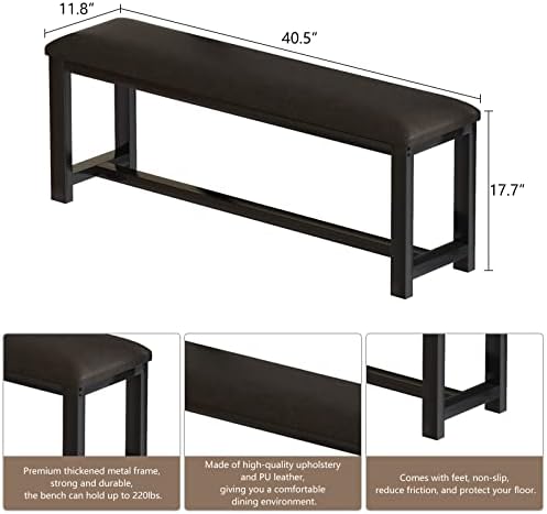 Dining Room Table Set with 2 Benches, Dining Table Set for 4-6, Dinner Table Set for 4, Faux Marble Breakfast Table Set & PU Leather Upholstered Benches for Small Spaces, Apartment, White - Image 5