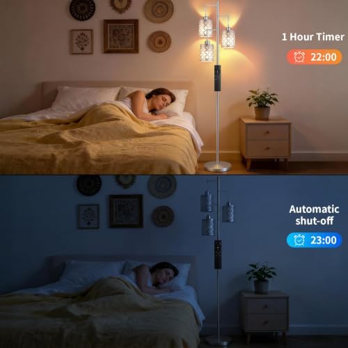 72" Dimmable Floor Lamp with Remote & Timer, Modern Minimalist Standing Lamp for Living Room Bedroom, 3 Individually Controlled Heads, 2 Height Options, 3x 800LM LED Bulbs Included - Silver - Image 7