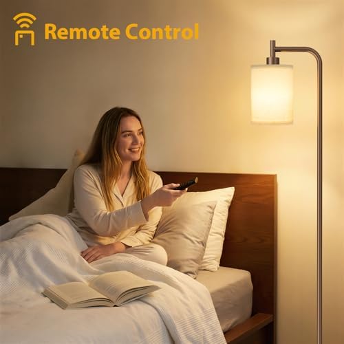 Ziisee 64" Floor Lamp for Living Room with Remote Control, Deep Beige Shade with Brown Pole, Dimmable Tall Lamps for Bedroom Office Corner, 9W LED Bulb Included - Image 4