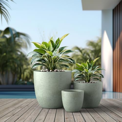 Kante Set of 3 Mint Green Concrete Bowl Planters 18" 14" 10" Dia - Image 3