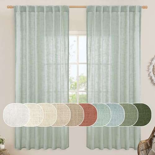 LAMIT Light Sage Semi Sheer Linen Curtains 72 inch Length for Bedroom by LAMIT