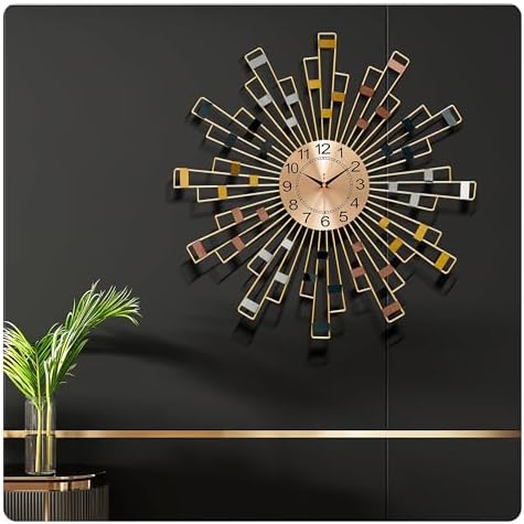 Gold Wall Clock, Silent Movement Wall Clocks Battery Operated, Mid-Century Modern Farmhouse Boho Nordic Art Retro Metal Home Decoration for Bedroom Living Room Office,23.4"X23.4" by PSYCHEGOD