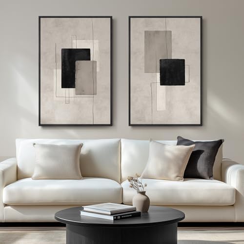 Large Framed Neutral Abstract Wall Art for Living Room Set of 2, 24x36 In by Cuspin