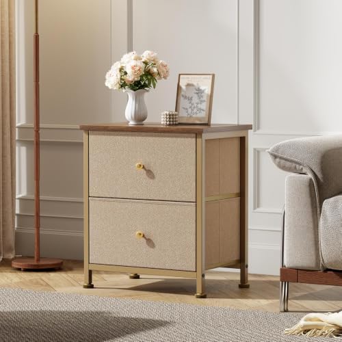 DUMOS Nightstand, Bedside Table for Bedroom, 2 Drawers Fabric Storage Chest - Image 2
