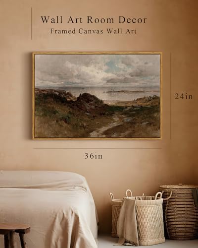 InSimSea Framed Canvas Wall Art Vintage Decor, Seaside Path Wilderness Landscape Paintings Artwork, Large Prints, Retro Wall Decorations for Living Room Bedroom Bathroom, 24"x36" - Image 5