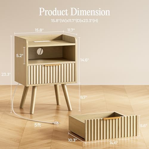 Huuger Nightstand with Charging Station, USB-C Port, End Table - Image 2