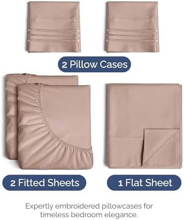 Split King Size 5 Piece Sheet Set - Breathable & Cooling Sheets - Mauve - Image 2