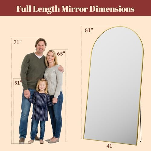 Suidia 81"x41" Arched Full Length Mirror with Stand, Gold Floor Mirror - Image 4