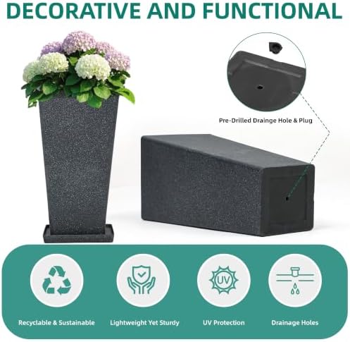 Autodaya 28" Plant Pots Tall Planters for Plants Outdoor Set of 2 with Tray - Image 6