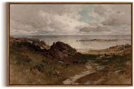 InSimSea Framed Canvas Wall Art Vintage Decor, Seaside Path Wilderness Landscape Paintings Artwork, Large Prints, Vintage Hanging Wall Decorations for Living Room Bedroom Bathroom, 20"x30" by InSimSeaArt