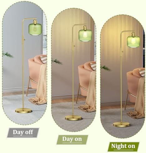 66" Dimmable Gold Standing Lamp with Green Ribbed Glass for Living Room - Image 2