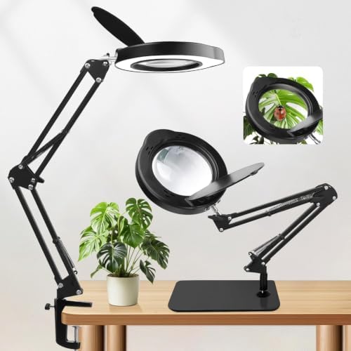 15X Magnifying Glass with Light & Stand,Real Glass,RTM Safety Protection,5 Colors Stepless Dimmable Eye-Caring LED,2-in-1 Hands-Free Desk & Clip-On Magnifier for Reading Crafts Painting & Repair by Unknown