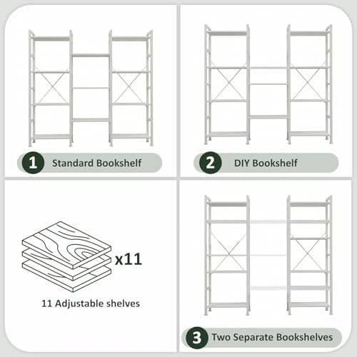 Triple Bookshelf, Free Standing Bookcase with Open Storage Shelves - Image 5
