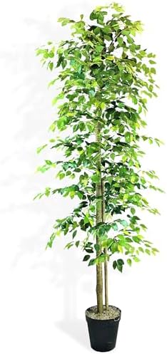 LCG Florals 10ft Artificial Ficus Tree in Black Plastic Pot - Real Wood Trunk, No Maintenance Indoor Faux Plant - Living Room, Home & Office Decor by LCGFlorals
