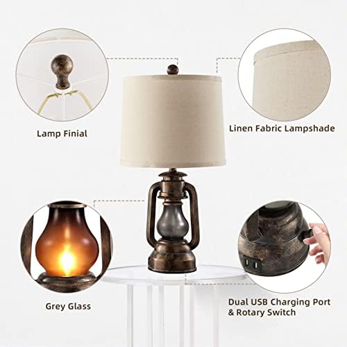 Farmhouse Lantern Table Lamps for Living Room Set of 2 with USB C+A - Image 5