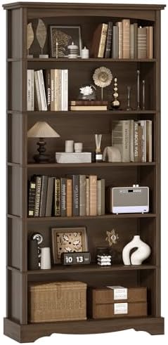 TVU 6-Tier Wooden Bookshelf, 76 Inch Tall Bookshelf with Storage, Floor Standing Modern Style Display Bookcase for Living Room, Office, Study Room, Entryway, Brown by TVU