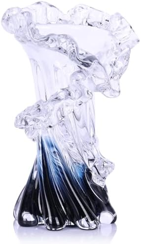 Hand Blown Blue Glass Vase, Unique Art Beautiful Ocean Glass Vase for Coastal Home Decor, Coffee Table, Living Room, Office Decor - 8" H by oliruim
