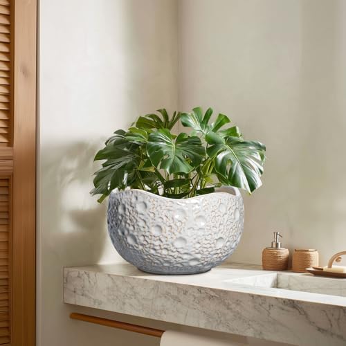10 Inch Planter, Ceramic Pots for Plants with Drainage Hole, Grey - Image 7