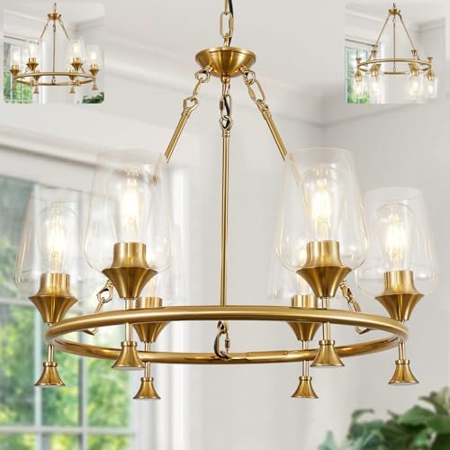 25" Modern Gold Chandelier for Dining Room, No Assembly Required 6-Light Dining Room Light Fixture Over Table, Industrial Hanging Pendant Lights Fixture for Kitchen Island Bedroom Foyer Entryway by YUEXCDSHOME
