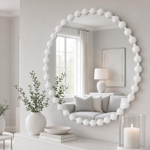 Madison Park 36 inch White Round Mirror, Round Mirrors for Wall Decor, Metal Frame Circle Mirrors for Bathroom, Living Room, Circle Wall Metal Art Mirror - Image 3