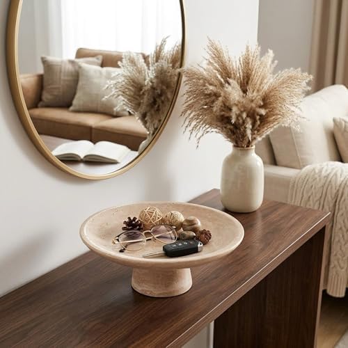 Travertine Fruit Bowl for Kitchen Counter, 10.2" Large Decorative Pedestal Stone Bowl, Natural Marble Centerpiece Bowl for Dining Table, Modern Organic Kitchen & Home Decor - Image 6