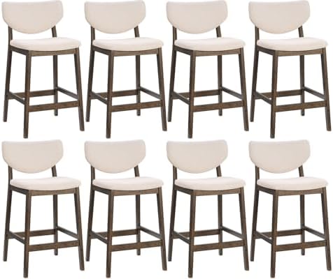 PrimeZone 26 Inch Kitchen Counter Height Barstools Set of 8, Walnut & Beige by PrimeZone