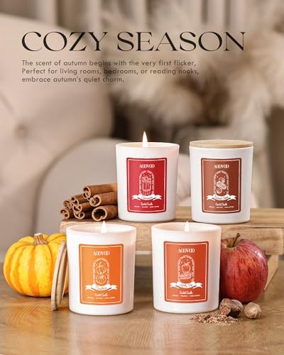 AOOVOO Fall Candles Set for Women - Aromatherapy Candle with Crystals Inside, 28 oz 200 Hour Long Lasting, 4 Pack Candles for Home Scented, Autumn Fragrance of Apple Pie/Cinnamon/Pumpkin/Nutmeg Beans - Image 5
