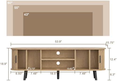 ChooChoo 54" Mid Century Modern TV Stand with Fluted Sliding Doors - Image 2