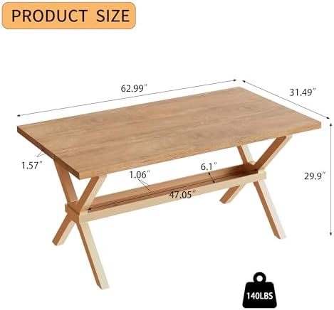 HIPIHOM 63" Oak Dining Table with Storage Shelves - Image 6