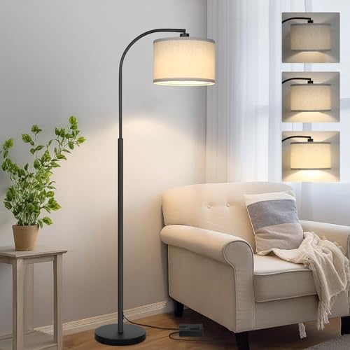 Modern Floor Lamp for Living Room, Arc Floor Lamp with Adjustable Hanging Shade, Black Light with Pedal Switch for Bedroom Study Room, 9W 3000K LED Bulb Included by Boncoo