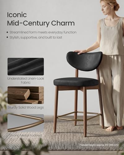 VASAGLE Wooden Bar Stools Set of 2, Synthetic Leather, Ink Black - Image 4