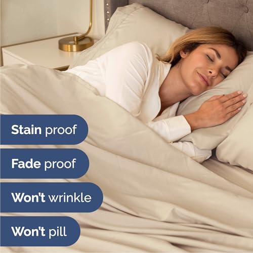 Cal King Size 4 Piece Sheet Set - Comfy Breathable & Cooling Sheets - Wheat - Image 5