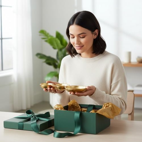 3 Cluster Decorative Bowls Gold Hammered Snack Tray Bowl Chip & Dip Serving Piece Strong Brass Centerpiece Beautiful Room Accent & Entertaining Parties Home Decor Wedding Gifts 14 Inch Decorative Gift - Image 6
