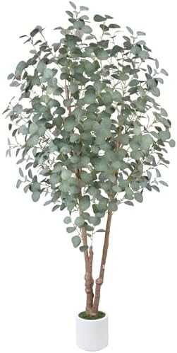 6FT Faux Eucalyptus Tree with White Pot for Indoor Outdoor Decor by HOENLE