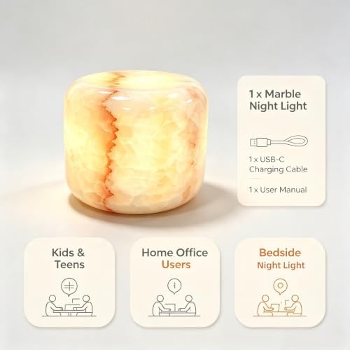 Natural Marble Table Lamp, Cordless Rechargeable Pat Control Night Light, Dimmable Warm Glow Stone Lamp for Bedroom Bedside Table Desk Shelf, Home Decor Gift - Image 6