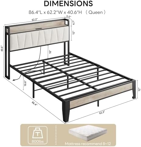 LIKIMIO Queen Bed Frame with Storage Headboard and Charging Station - Image 2