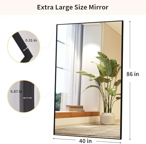 Easly 40"X86" Full Length Mirror with Stand, Black Large Floor Mirror - Image 5