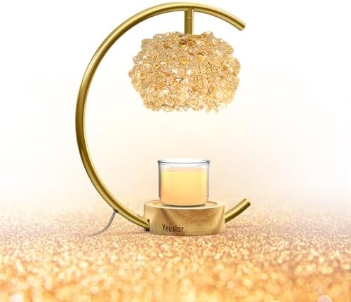 Yeuslor Gold Candle Warmer Lamp for Jar Candles with Adjustable Brightness＆Timer，Handcrafted Crystal＆Wooden Base, Luxurious Design,Home Decoration Electric Candle lamp(C-Shaped) by CandleWarmerLamp