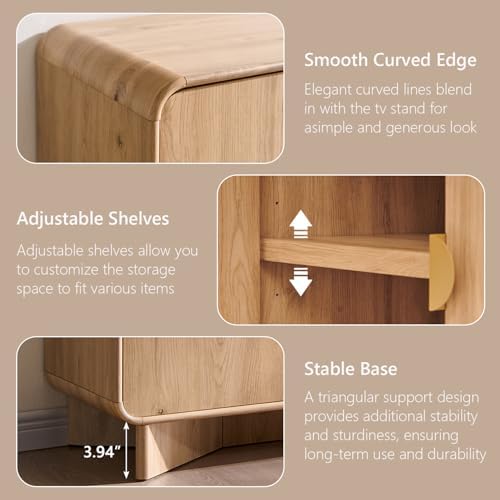 IFGET 70" Modern TV Stand with Storage, Wood Curved TV Console, Natural Oak - Image 6