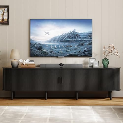 ONBRILL 86.6" TV Stand with Power Outlet & Storage for TVs up to 90", Black by ONBRILL