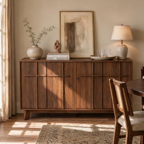 knoworld 59" Sideboard Buffet Cabinet with Storage, Modern Credenza, Brown - Image 3