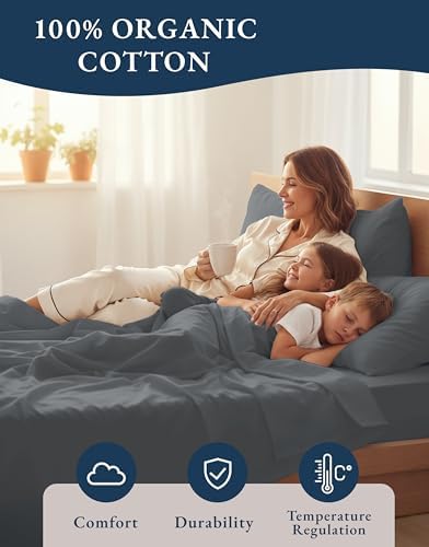 LANE LINEN Queen Bed Sheet Set 100% Organic Cotton Cooling Soft - Charcoal - Image 6