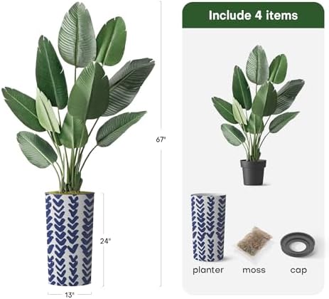 Artificial Tree in Modern Pattern Planter, Fake Bird of Paradise Silk Tree for Indoor and Outdoor Home Decoration - 67" Overall Tall (Plant Pot Plus Tree) - Image 3